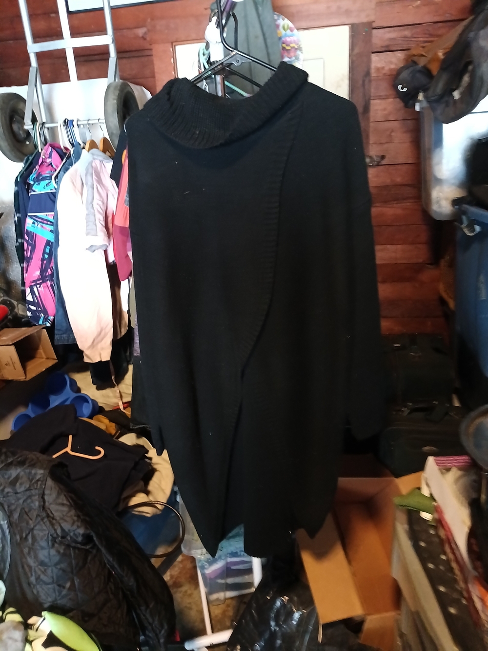 Black Cozy Cowl-Neck Draped Women's Cardigan Sweater